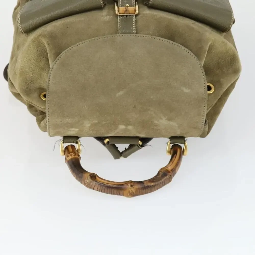 Gucci Bamboo Suede Backpack Khaki Gold 003 58 Green